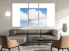 Load image into Gallery viewer, Trio of pictures of a blue sky and clouds with an energy wire in the middle

